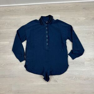 Free People Movement Leyla Button Down Romper Size Medium Navy Long Sleeve